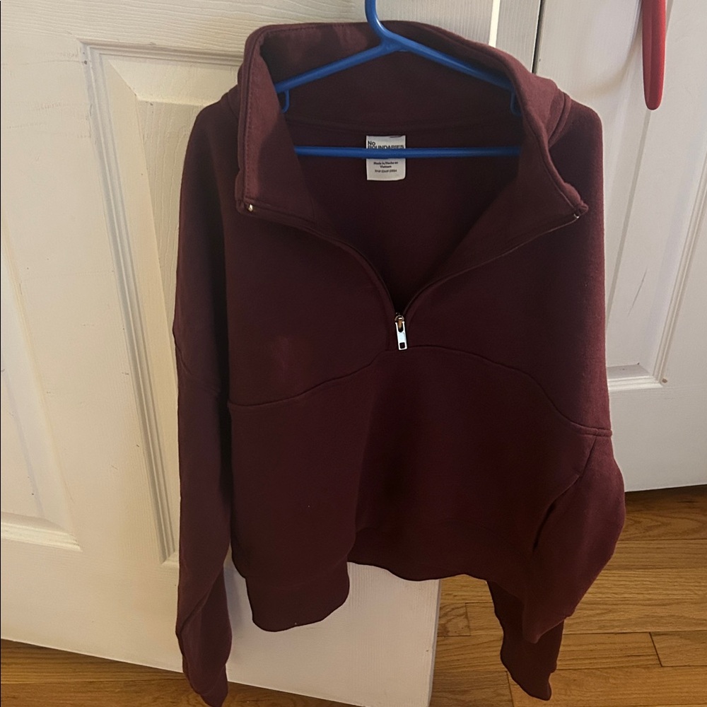 No Boundaries  women’s Maroon Zip-Up Sweater